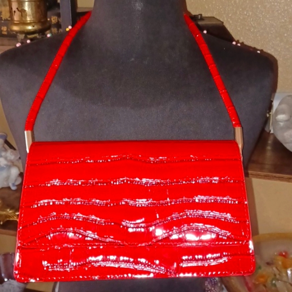 NEW Red Embossed Leather Shoulder Bag